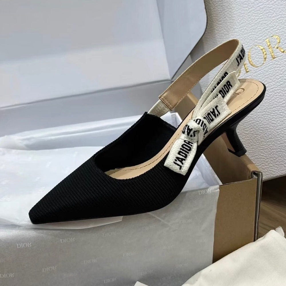 Dior Black Pointed Slingback Heels with J'Adior Strap - Picture 4 of 9